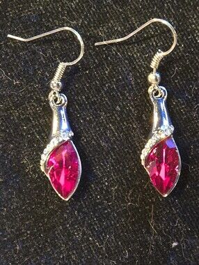 Drop Earrings with Red Marquise And Crystal Accents Silver Pl